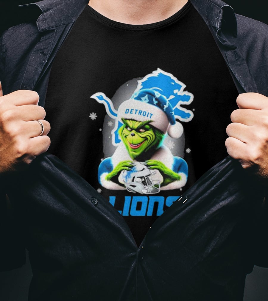Detroit Lions Grinch Christmas Santa Snowflakes T-Shirt
