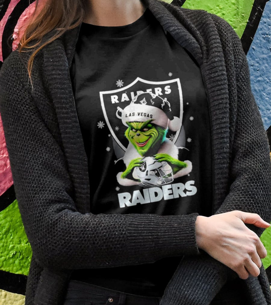 Las Vegas Raiders Grinch Santa Merry Christmas Snowflakes T-Shirt