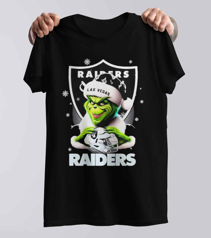 Las Vegas Raiders Grinch Santa Merry Christmas Snowflakes T-Shirt
