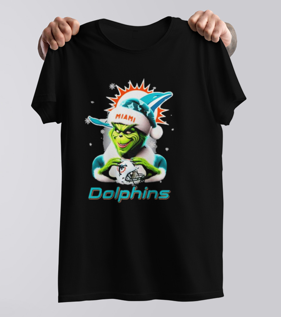 Miami Dolphins Christmas Grinch Santa Hat T-Shirt