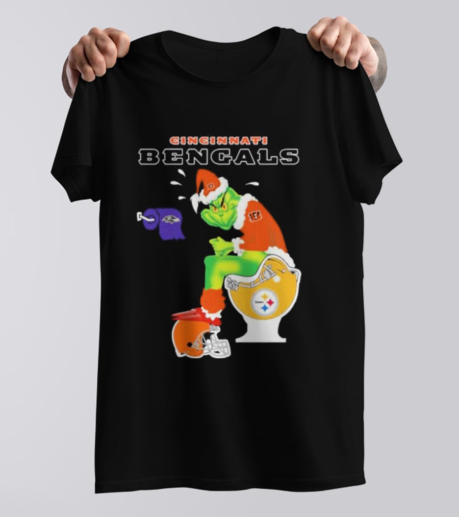 Cincinnati Bengals Grinch Steelers Ravens Toilet Christmas Santa T-Shirt