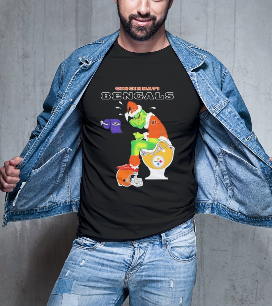Cincinnati Bengals Grinch Steelers Ravens Toilet Christmas Santa T-Shirt