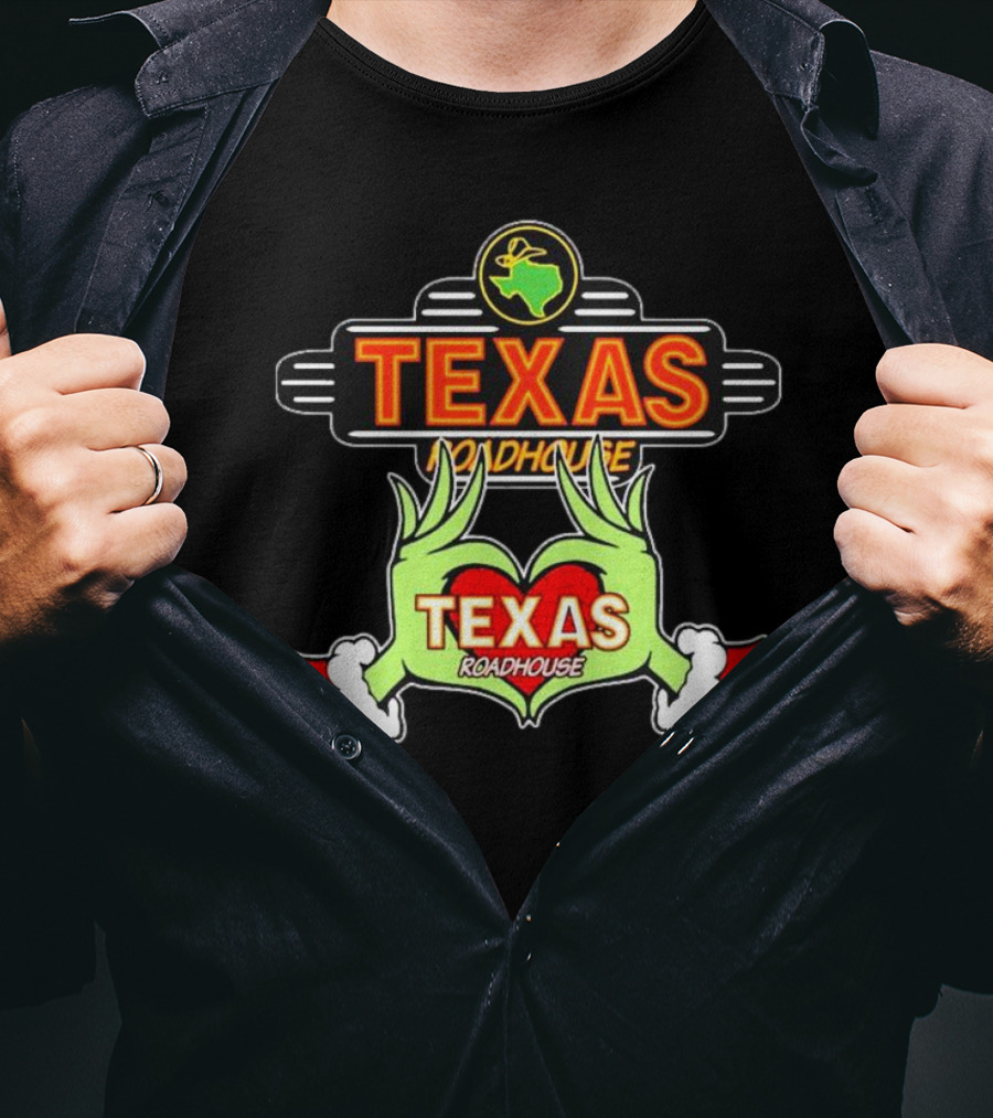 Texas Roadhouse Grinch Hand Love Christmas T-Shirt