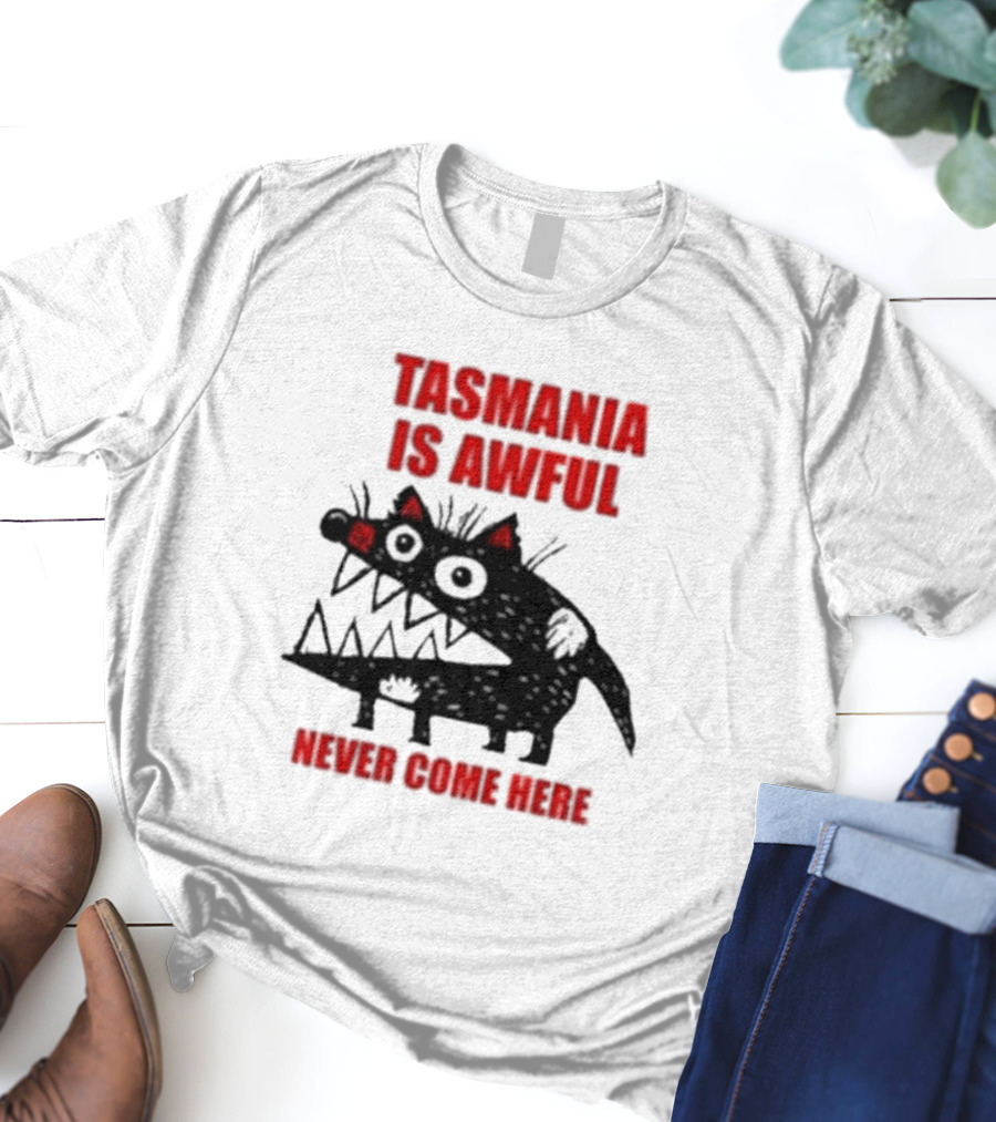 Tasmania Is Awful Never Come Here Black Cartoon Spiky Creature T-Shirt