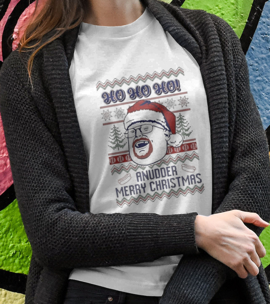 HO HO HO Anudder Merry Christmas Ugly Christmas Sweater Santa Hat Beard Glasses T-Shirt