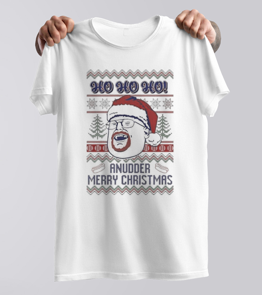 HO HO HO Anudder Merry Christmas Ugly Christmas Sweater Santa Hat Beard Glasses T-Shirt