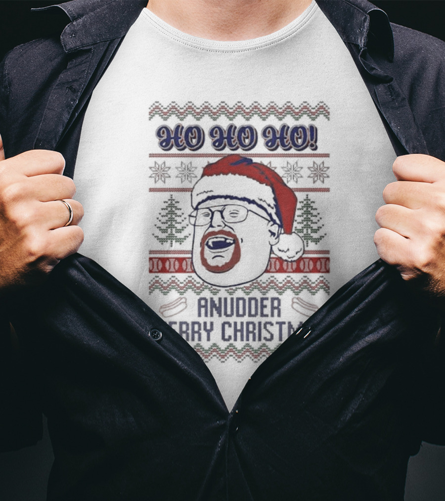 HO HO HO Anudder Merry Christmas Ugly Christmas Sweater Santa Hat Beard Glasses T-Shirt