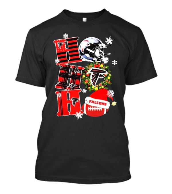 Atlanta Falcons Ho Ho Ho Merry Christmas Helmet Wreath Snowflakes Football Holiday T-Shirt