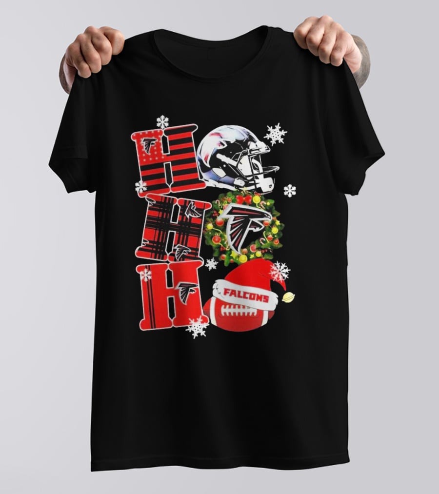 Atlanta Falcons Ho Ho Ho Merry Christmas Helmet Wreath Snowflakes Football Holiday T-Shirt