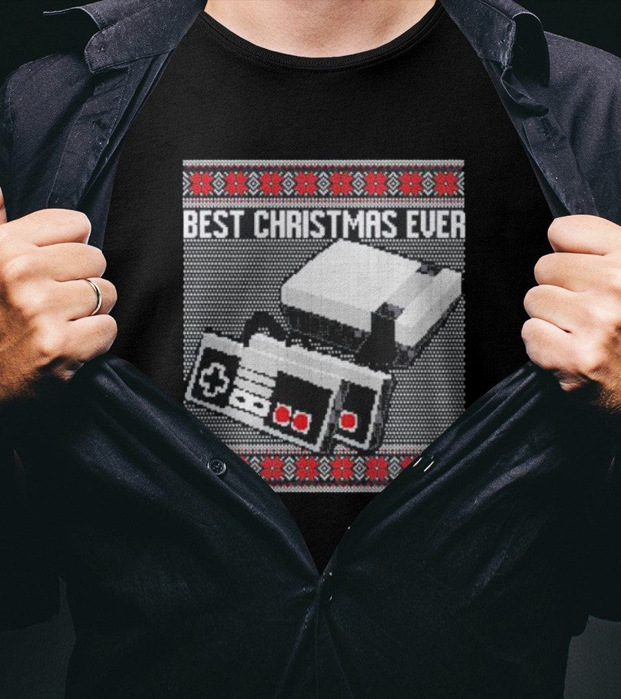 Best Christmas Ever Ugly Sweater NES Controller Retro Console T-Shirt
