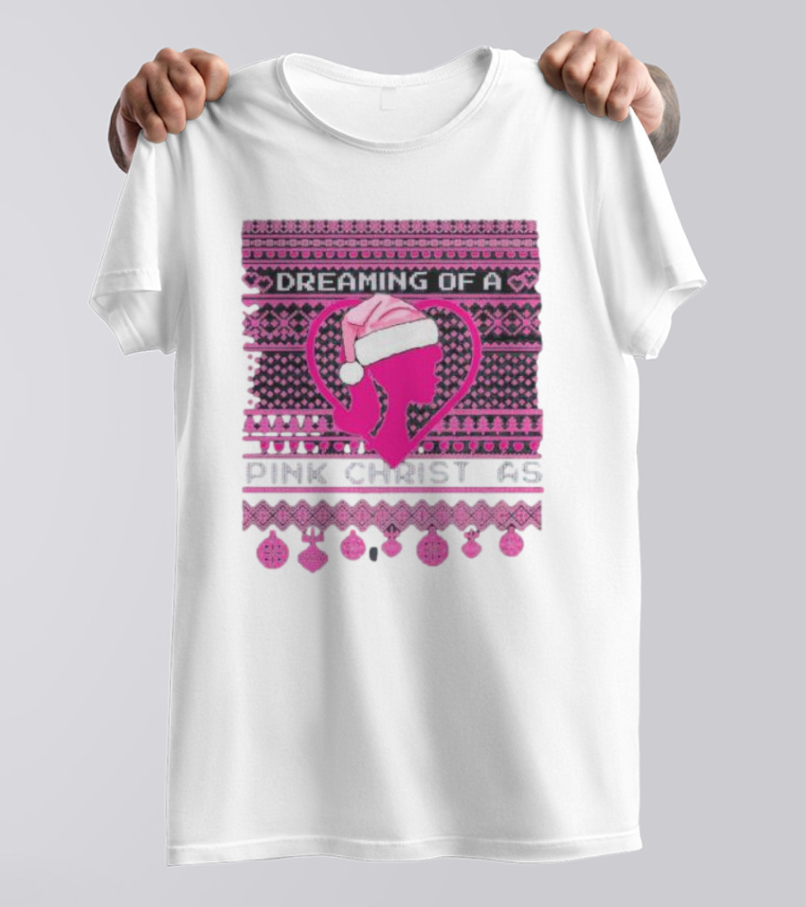 Dreaming Of A Pink Christmas Ugly Silhouette Santa Hat Ornaments T-Shirt