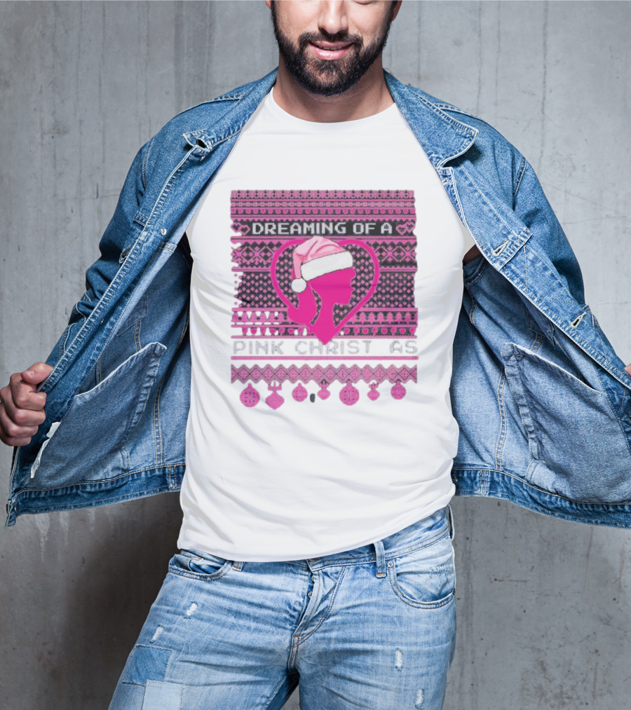 Dreaming Of A Pink Christmas Ugly Silhouette Santa Hat Ornaments T-Shirt