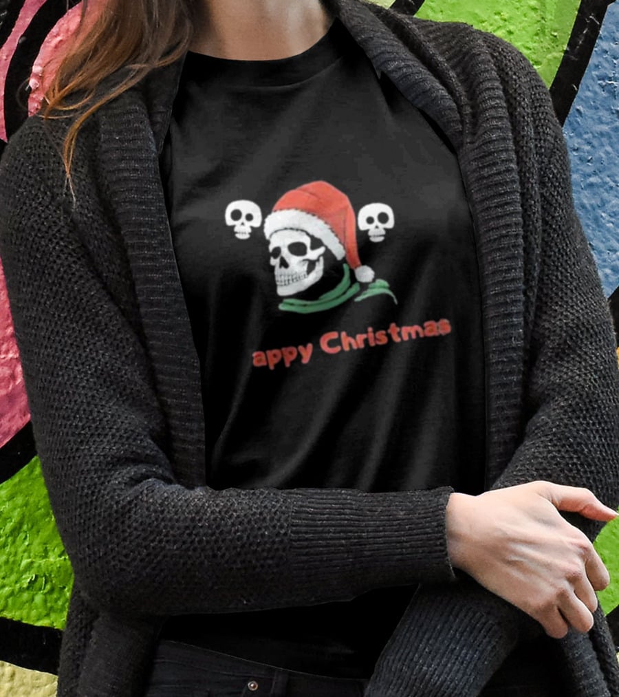 Happy Christmas Skull Santa Hat T-Shirt