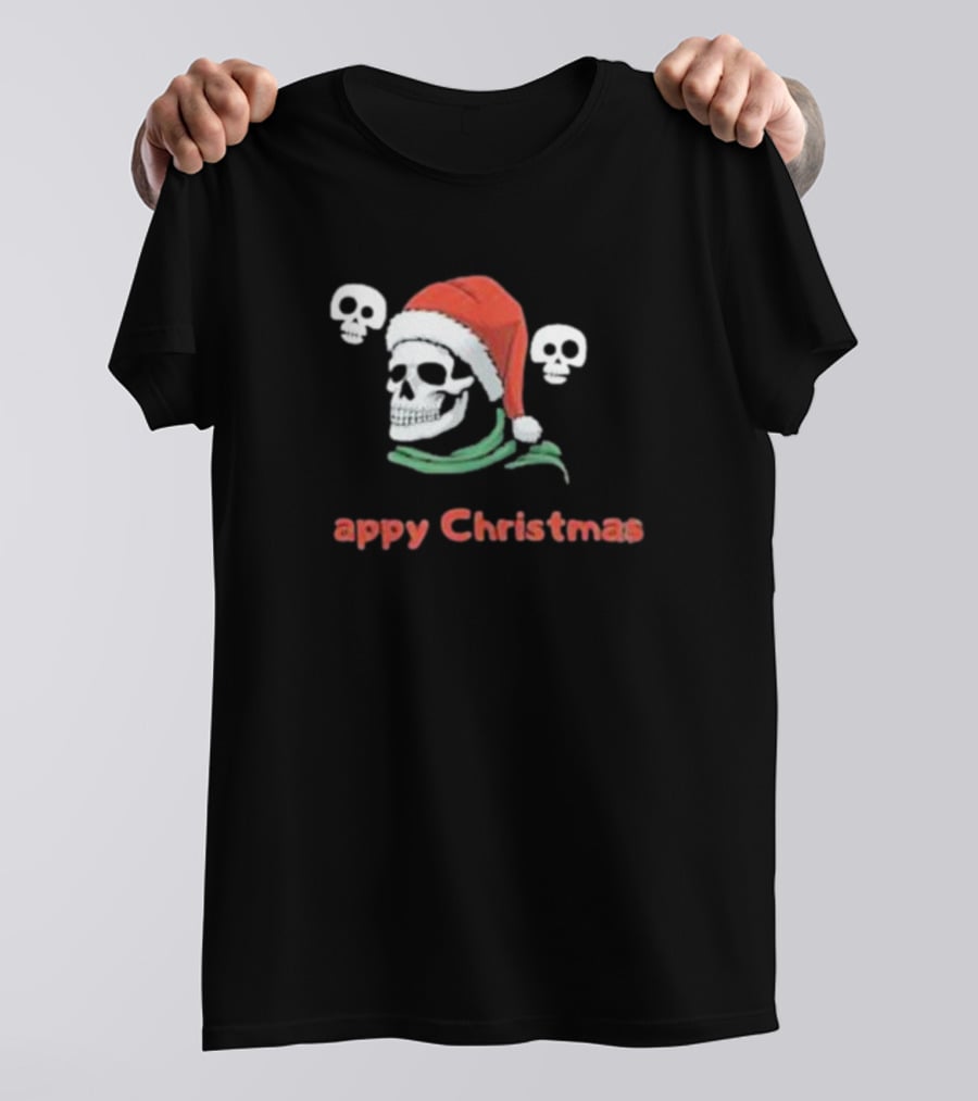Happy Christmas Skull Santa Hat T-Shirt