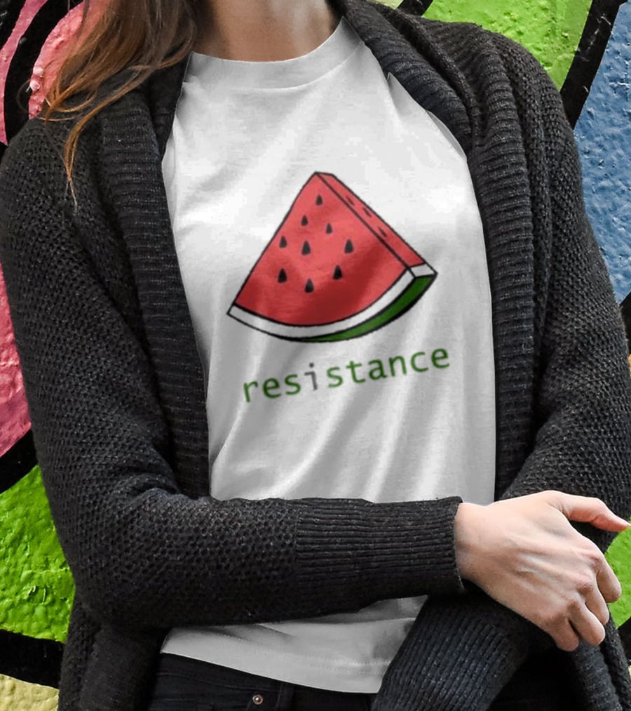Maura Finkelstein Watermelon Resistance Slice With Green Resistance Text T-Shirt