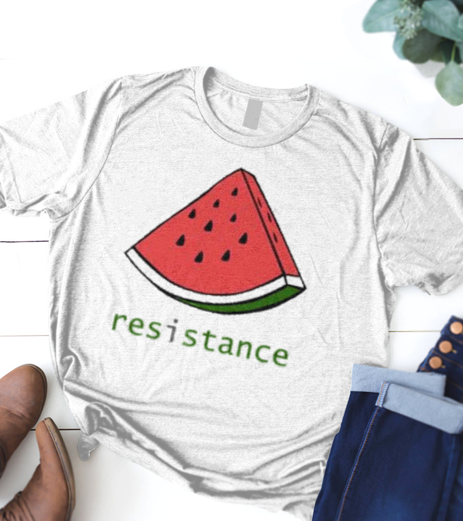 Maura Finkelstein Watermelon Resistance Slice With Green Resistance Text T-Shirt