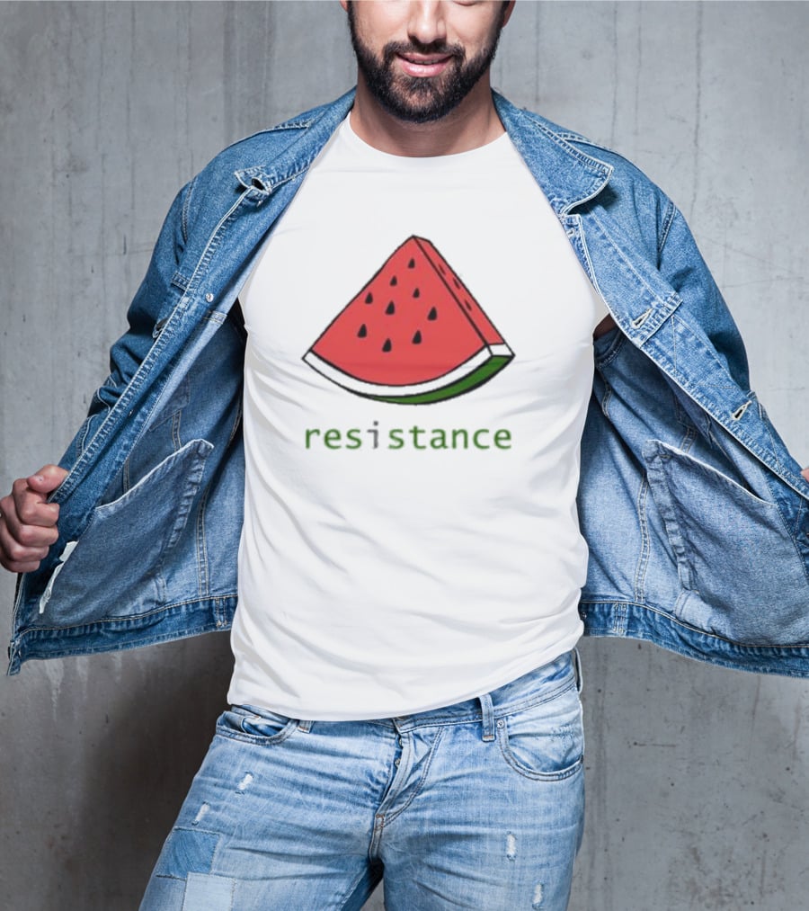Maura Finkelstein Watermelon Resistance Slice With Green Resistance Text T-Shirt