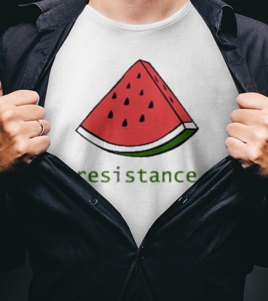 Maura Finkelstein Watermelon Resistance Slice With Green Resistance Text T-Shirt