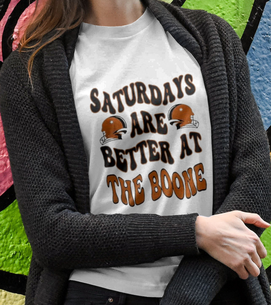 Oklahoma State Cowboys Saturdays Are Better At The Boone With Football Helmets T-Shirt