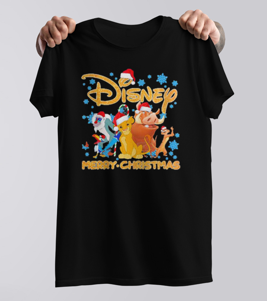 Disney Merry Christmas The Lion King Characters Santa Hats Snowflakes T-Shirt