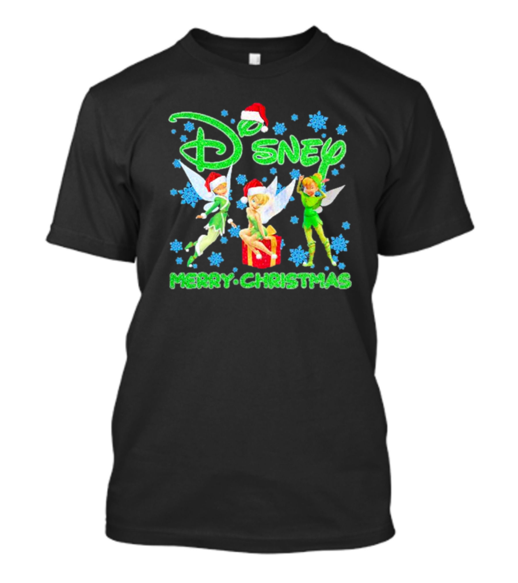 Disney Tinker Bell Santa Merry Christmas Snowflakes T-Shirt