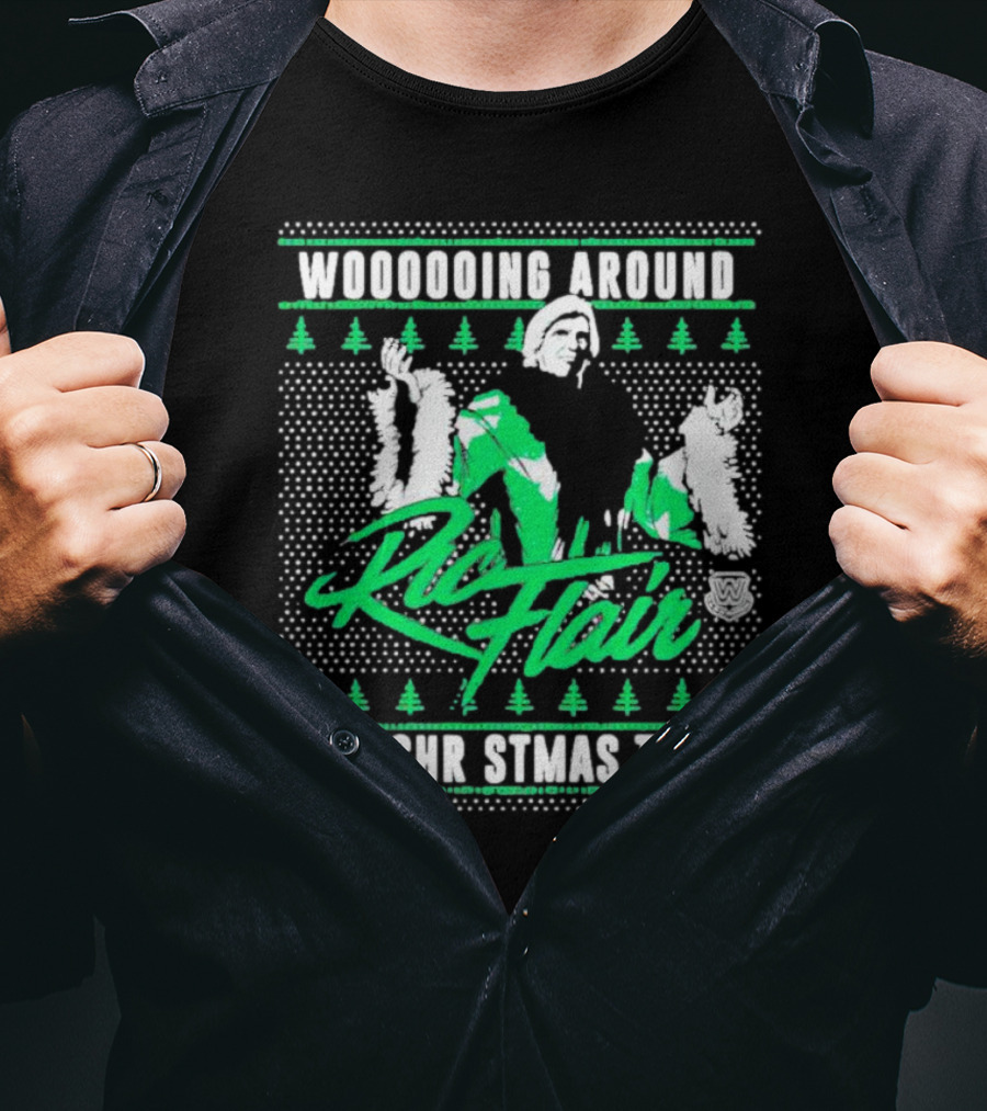 Woooooing Around The Christmas Tree Ric Flair Ugly Faux Knit T-Shirt