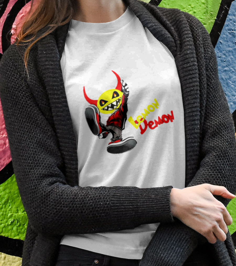 Lemon Demon Hip Hop Character In Sneakers With Red Devil Horns T-Shirt