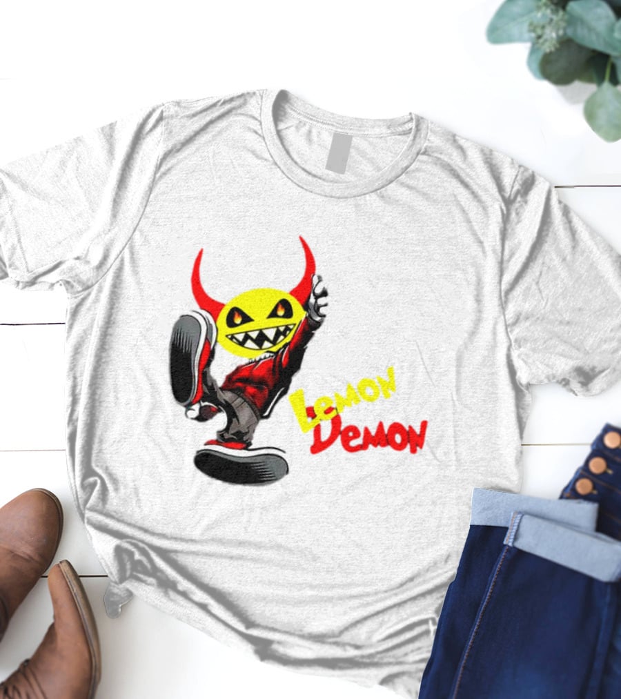 Lemon Demon Hip Hop Character In Sneakers With Red Devil Horns T-Shirt