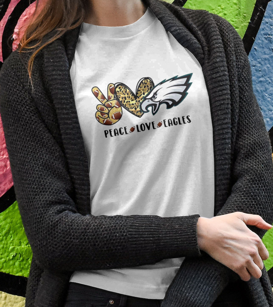 Peace Love Eagles Football Leopard Print T-Shirt