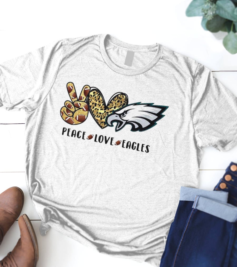 Peace Love Eagles Football Leopard Print T-Shirt