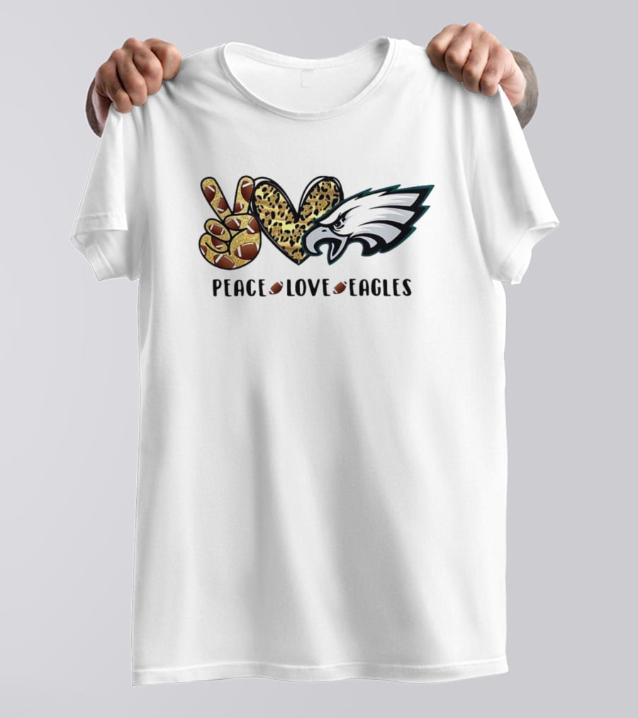 Peace Love Eagles Football Leopard Print T-Shirt