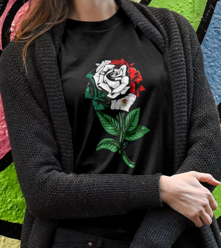 Rose In Colors Of Mexican Flag With Emblem T-Shirt
