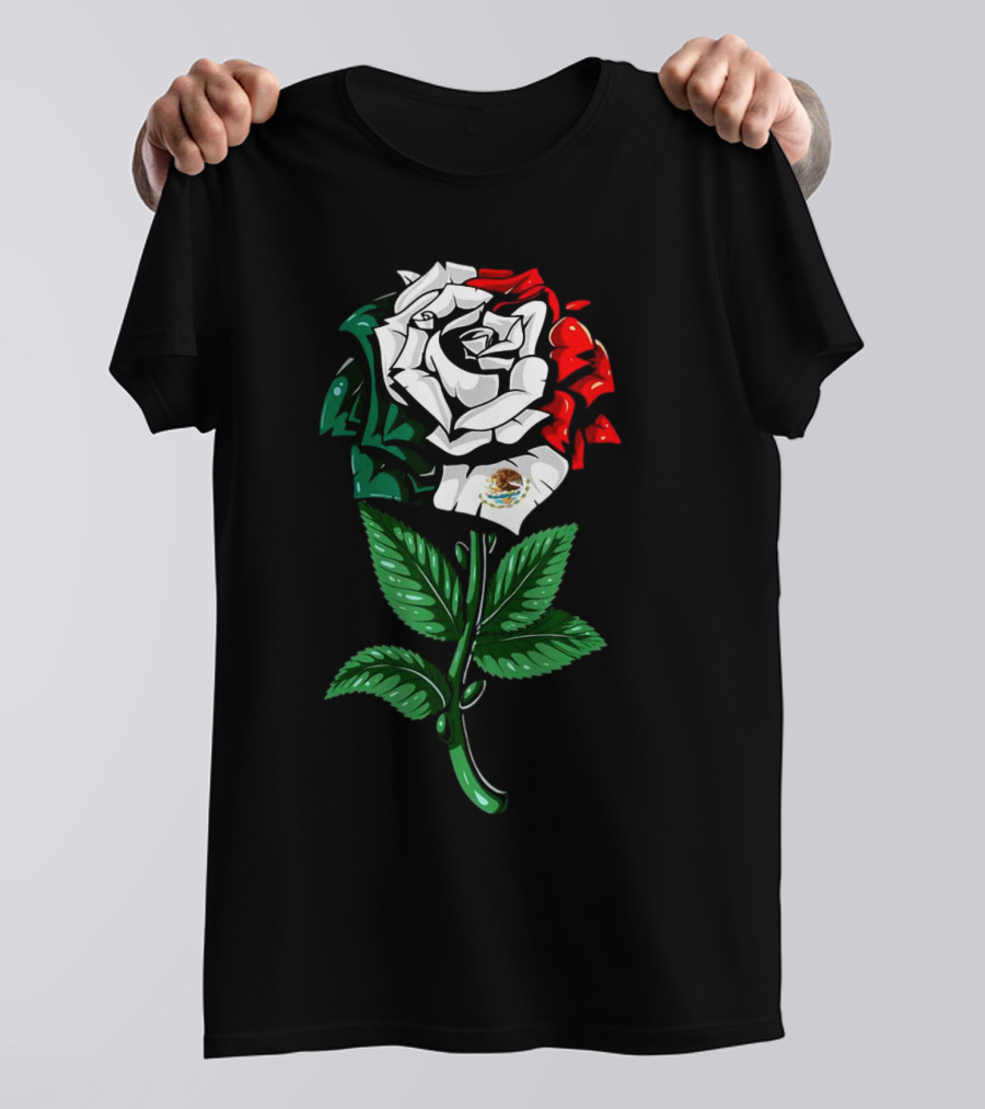 Rose In Colors Of Mexican Flag With Emblem T-Shirt