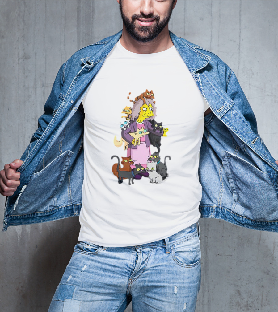 The Simpsons Crazy Cat Lady Surrounded By Mischievous Cats T-Shirt