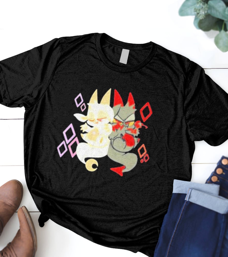 Buzzfeed Chikn Nuggit Devil And Angel Characters With Colorful Diamond T-Shirt