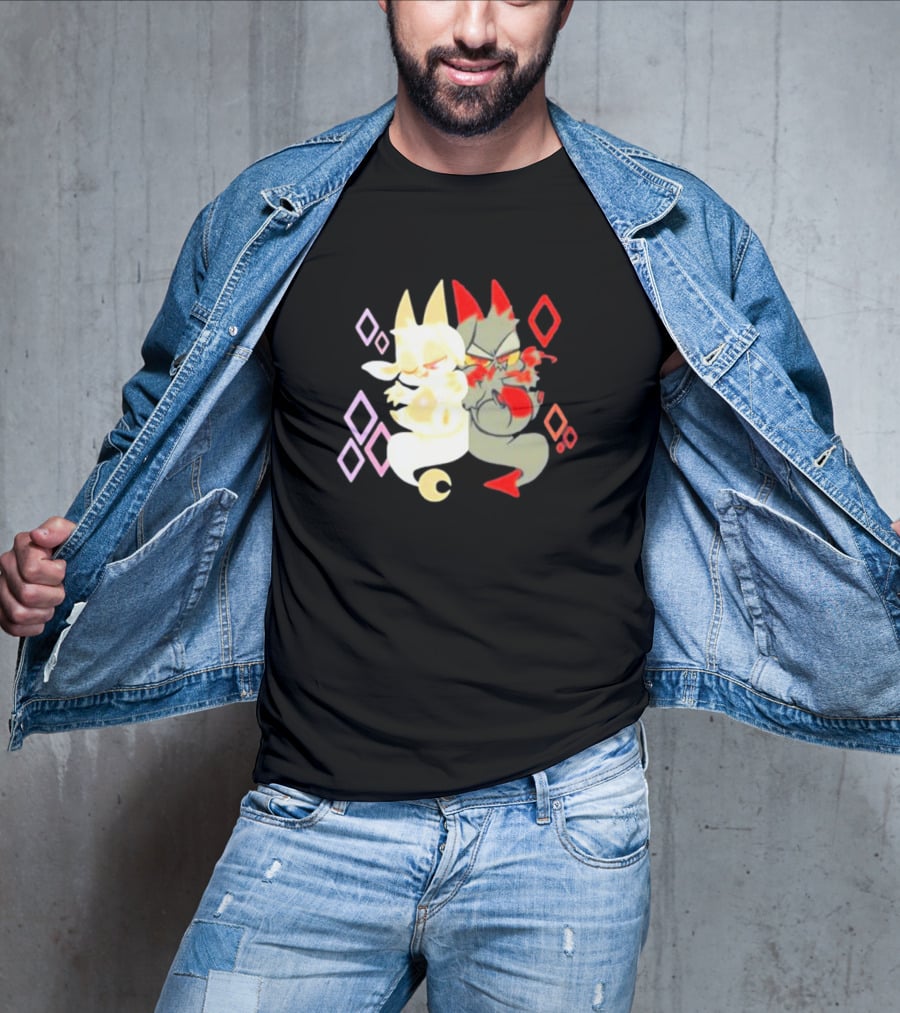 Buzzfeed Chikn Nuggit Devil And Angel Characters With Colorful Diamond T-Shirt