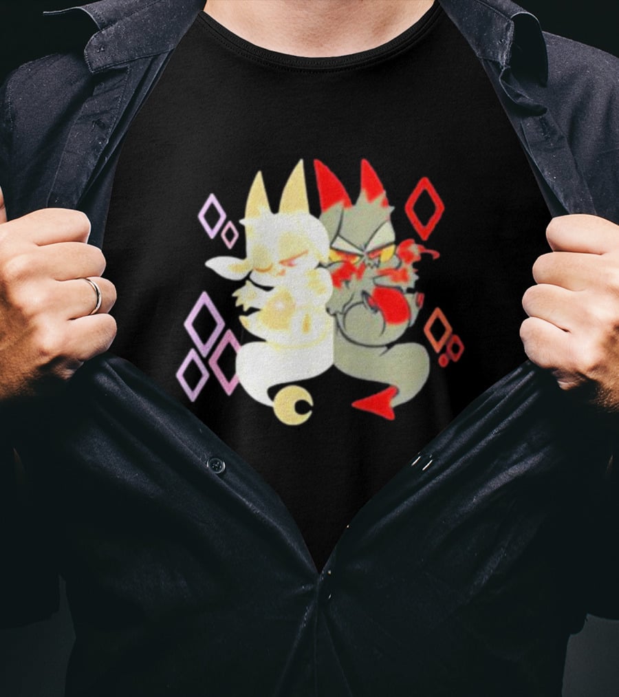 Buzzfeed Chikn Nuggit Devil And Angel Characters With Colorful Diamond T-Shirt