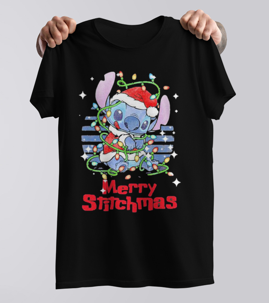 Merry Stitchmas Stitch Santa Claus Holiday Lights T-Shirt