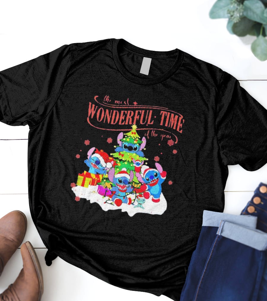 Stitch Santa Claus Wonderful Time Christmas Tree T-Shirt