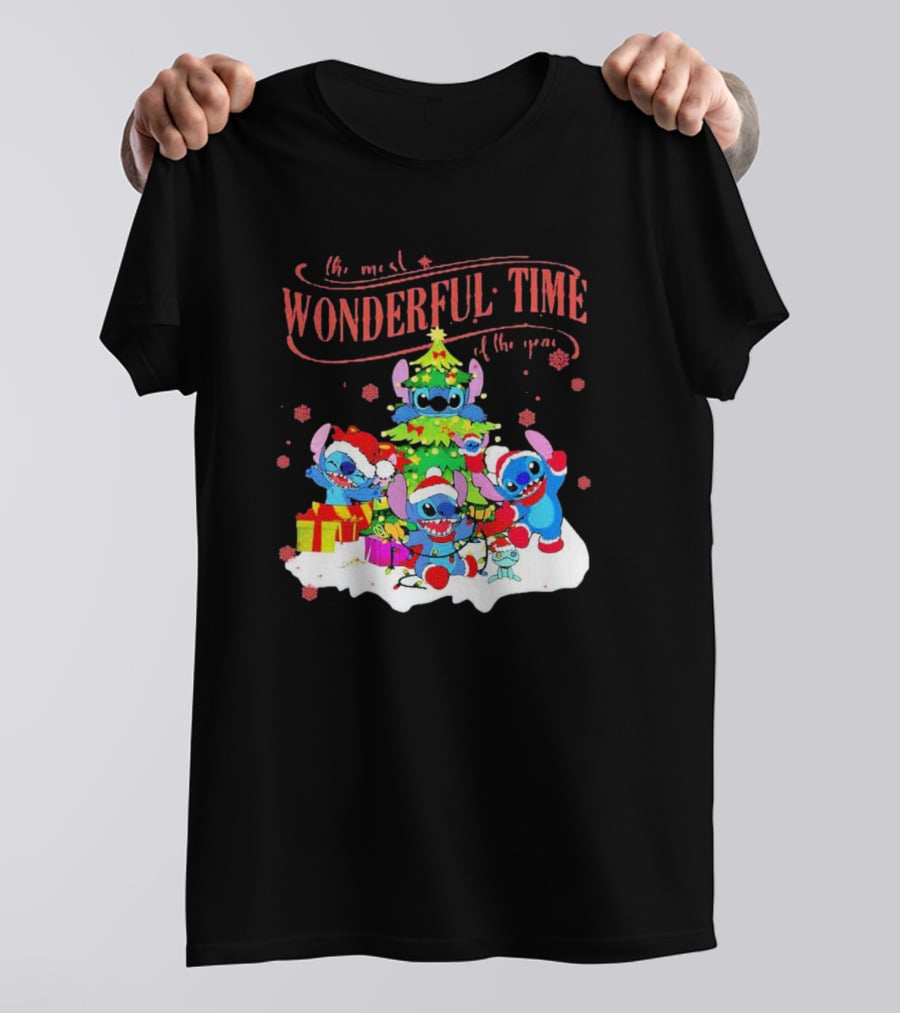 Stitch Santa Claus Wonderful Time Christmas Tree T-Shirt