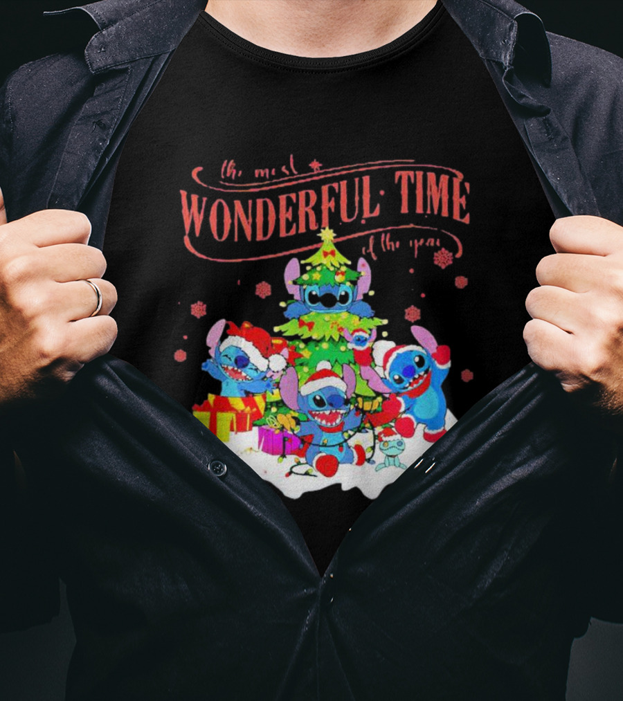 Stitch Santa Claus Wonderful Time Christmas Tree T-Shirt