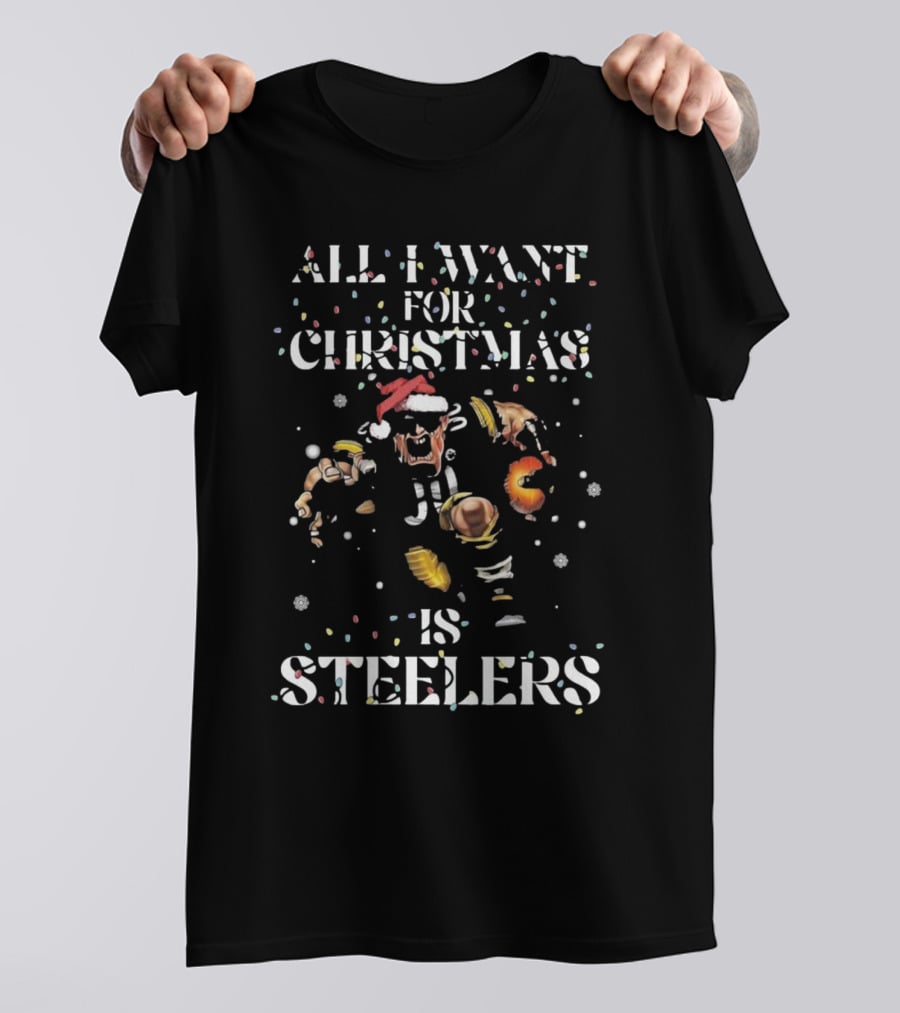 All I Want For Christmas Is Steelers Festive Football Fan Santa Motif T-Shirt