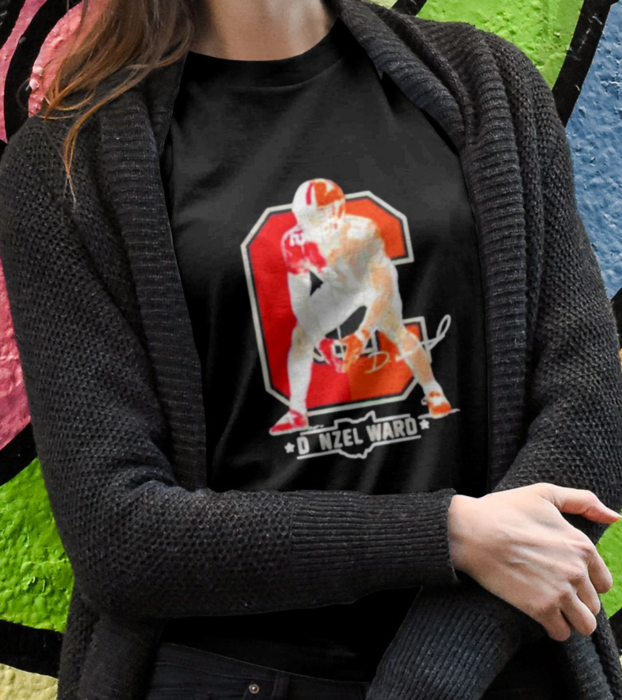 Denzel Ward Ohio Football Columbus To Cleveland Signature Orange C T-Shirt