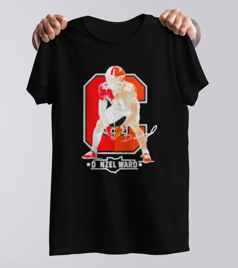 Denzel Ward Ohio Football Columbus To Cleveland Signature Orange C T-Shirt
