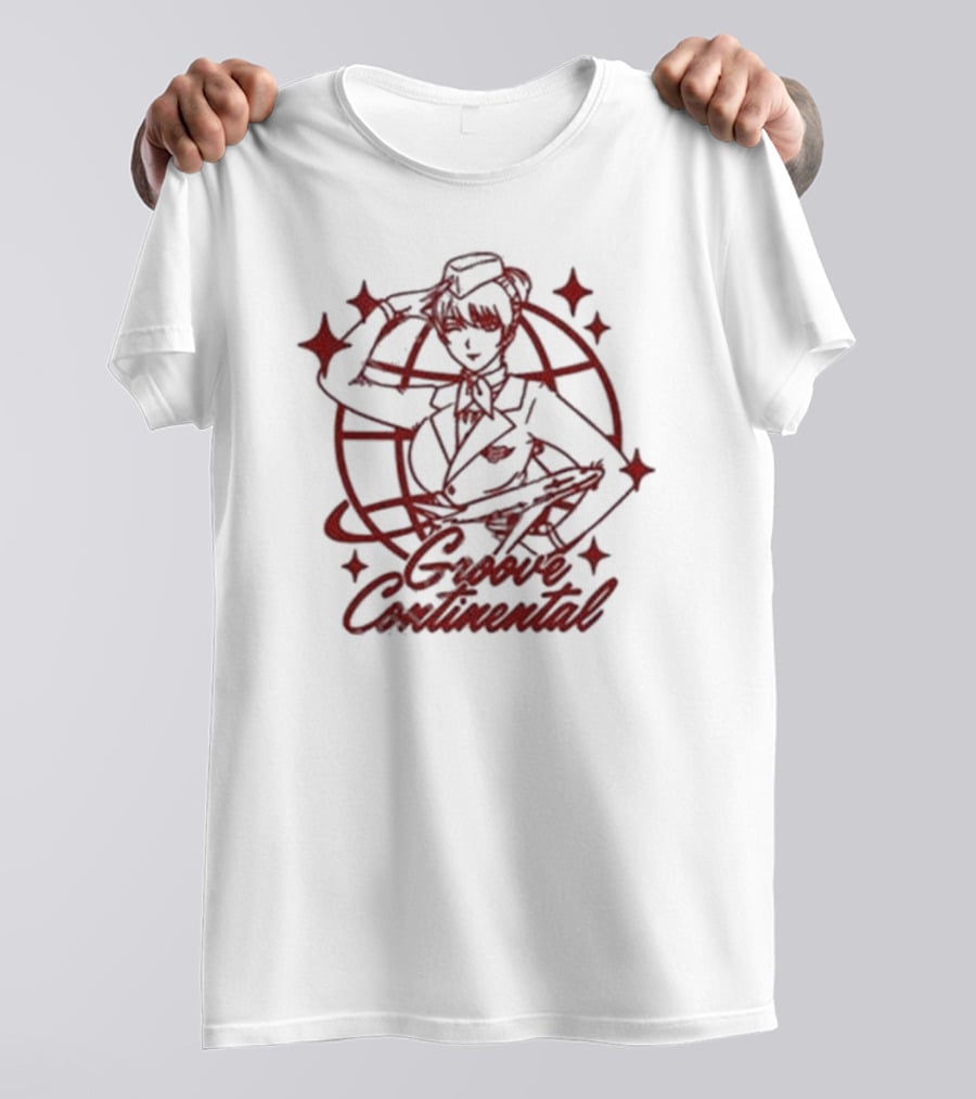Groove Continental Flight Icon With Stewardess And Global Motif T-Shirt