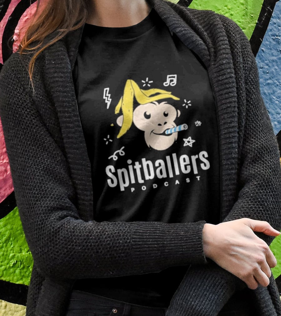 Spitballers Podcast Monkey With Party Accessories And Musical Notes T-Shirt