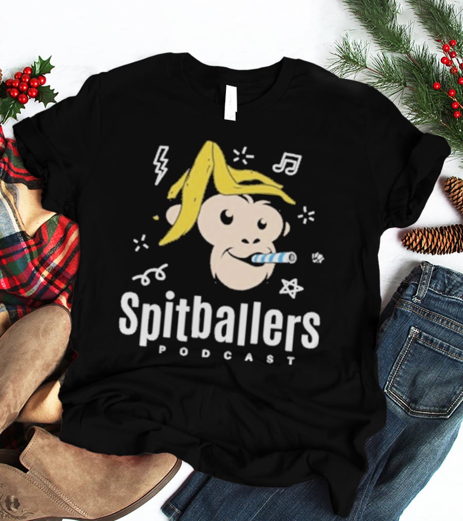 Spitballers Podcast Monkey With Party Accessories And Musical Notes T-Shirt