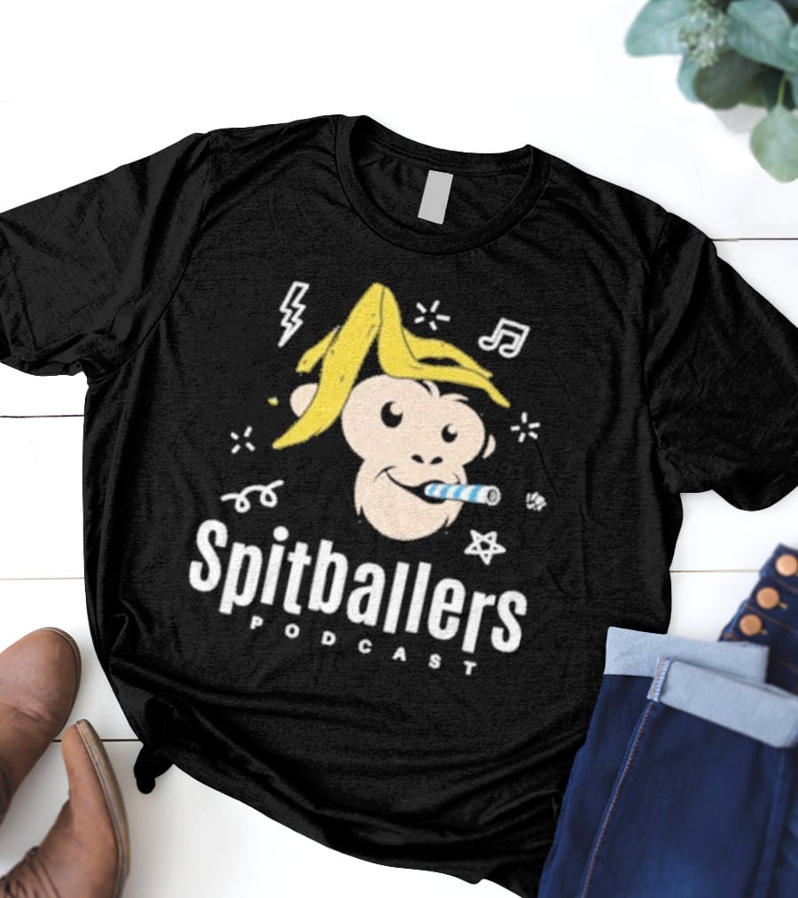 Spitballers Podcast Monkey With Party Accessories And Musical Notes T-Shirt