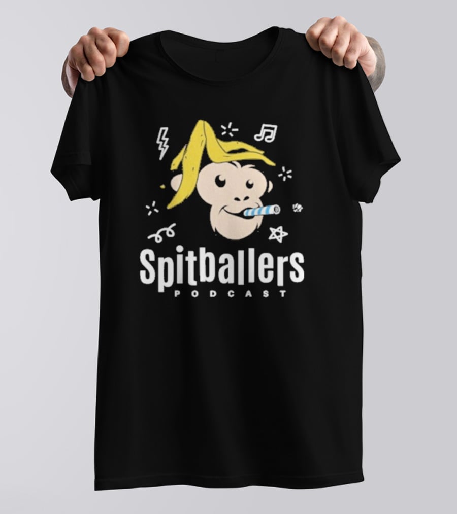 Spitballers Podcast Monkey With Party Accessories And Musical Notes T-Shirt
