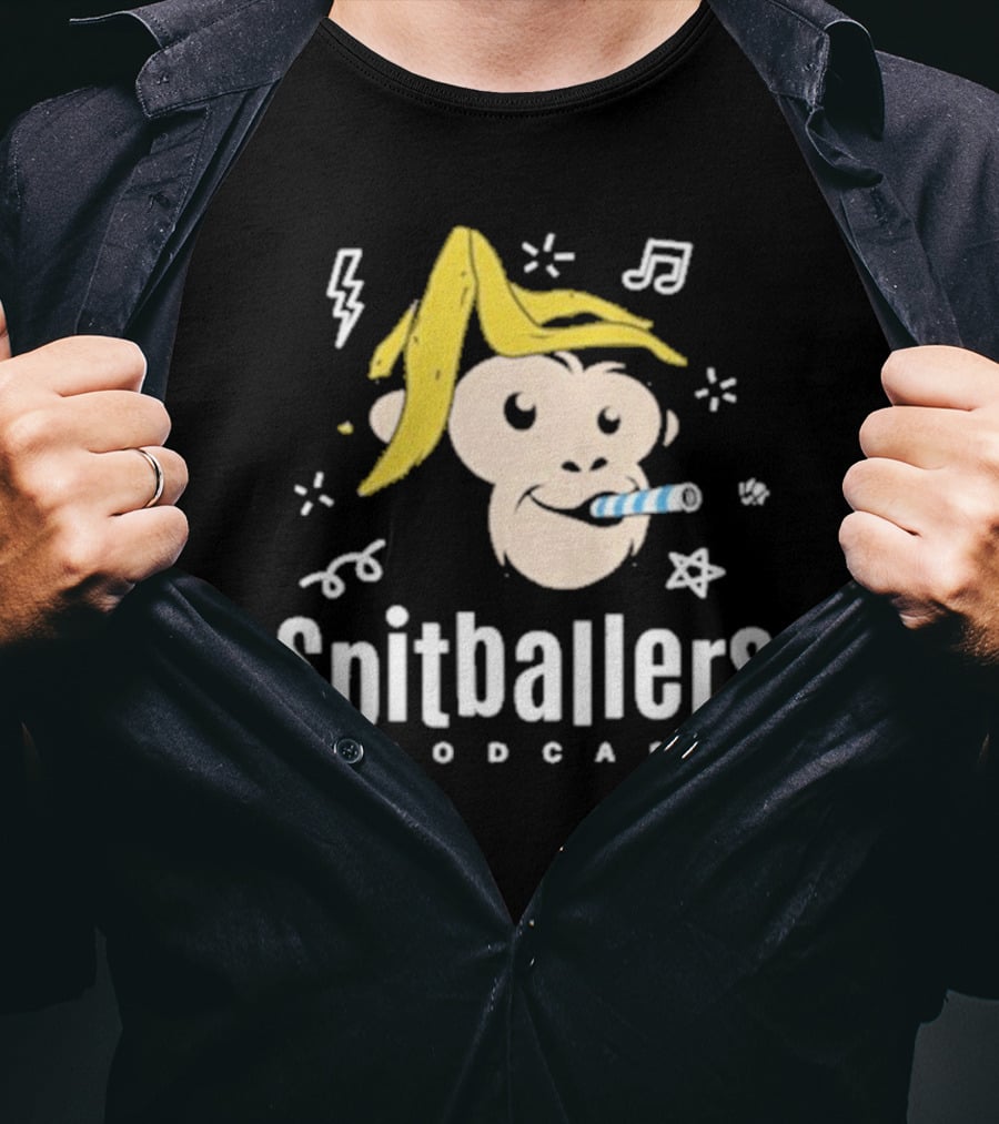 Spitballers Podcast Monkey With Party Accessories And Musical Notes T-Shirt